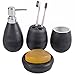 MyGift 4 Piece Textured Ceramic Black Bathroom Accessory Set Includes Soap Dish, Dispenser, Toothbrush Holder and Tumbler