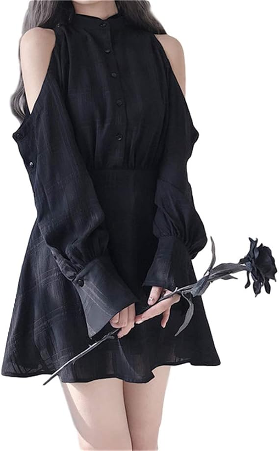 Amazon Co Jp Kawadu レディースオフショル ワンピース パフスリーブ チェック柄 肩出し 袖ドレス ブラックお嬢様 かわいいロリータ きれいめ 上品 Aライン洋服着やせ 春秋冬 デート お出かけ通学 通勤 ブラック L 服 ファッション小物