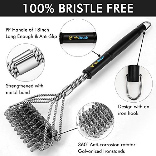 Vestaware Grill Brush Bristle Free - 18" BBQ Grill Brush with 3 Rust Resistant Stainless Steel Scrubbing Coils to Clean Each Corner - Barbecue Grill Cleaner Grilling Accessories Cleaner for Porcelain, - Thumbnail 2