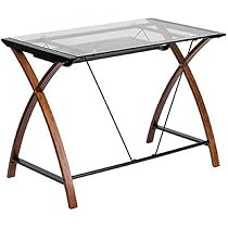 Glass Computer Desk w/ Pull-Out Keyboard Tray