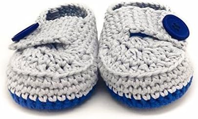 PrettybloomMocassino - Organic cotton - Crochet baby boy shoes (silver grey)