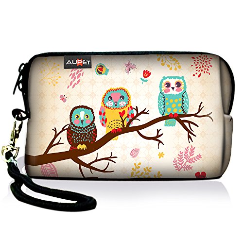 AUPET Cute Three Owls Digital Camera Case Bag Pouch Coin Purse with Strap for Sony Samsung Nikon Canon Kodak