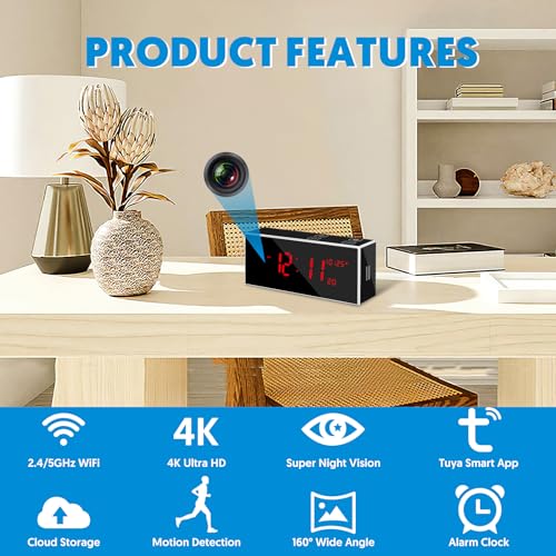 Tuya Smart Alarm Camera Clock Hidden Spy Camera Alarm Clock With
