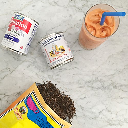 Thai Iced Tea Gift Set with Pantai Tea Mix, Sweetened Condensed Milk, Evaporated Milk, Strainer and Recipe Card (5 items)