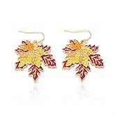 Vintage Maple Leaf Dangle Earrings for Women Gold Tone Elegant Unique Enamel Hammered Autumn Fall Statement Charms Hook Dangling Earring Season Plant Festive Holiday Jewelry