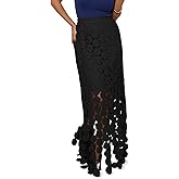 Cicy Bell Womens Hollow Out Maxi Skirts Summer High Waisted Boho Fringe Hem Long Skirt