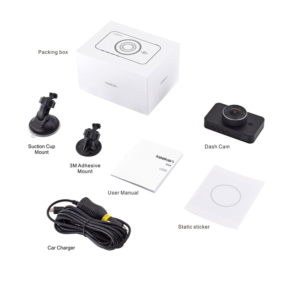 Car Dash cam Recorder,Full HD 1080p,Parking Mode and Wide 156 Degree Angle Large 3 inch LCD,WDR Function Keeken G229