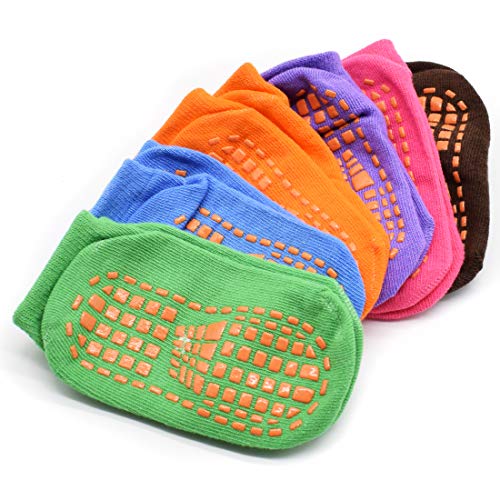 6 Packs Toddler Socks Non Skid Socks for Kids Anti Slip Ankle Socks With Grips for Hospital, Yoga, trampoline (L)
