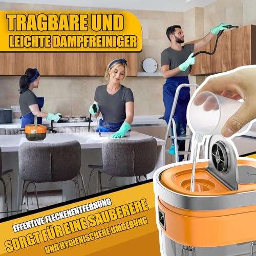 Muvano Handheld Steam Cleaner with 3 Levels Adjustable Handle, 1500 W Steam Cleaner, 100% Chemical-Free for Household, Kitchen, Upholstery, Bathroom, Car, High Pressure Steam Against Dirt Bacteria