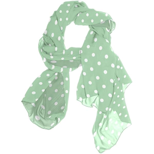 OTVEE Silk Like Scarf Retro Polka Dots Mint Green Scarf Soft