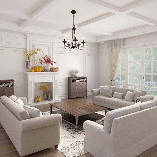 image for LALUZ 2-Layer Chandeliers, 5-Light, Black Candle Chandelier for Dining