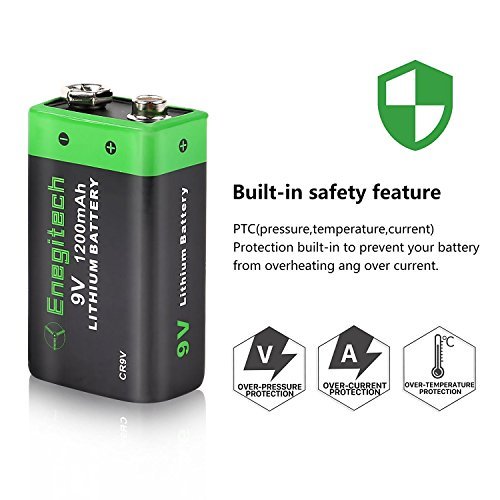 9V Lithium Battery, Enegitech 4 Pack 1200mAh NonRechargeable Liion