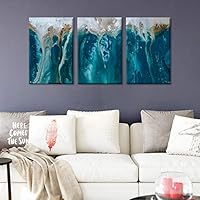 FlyWallD Abstract Art Blue Wall Art Coastal Landscape Large Print on Canvas Modern Home Decor Wall Art Painting Set of 3 Panel