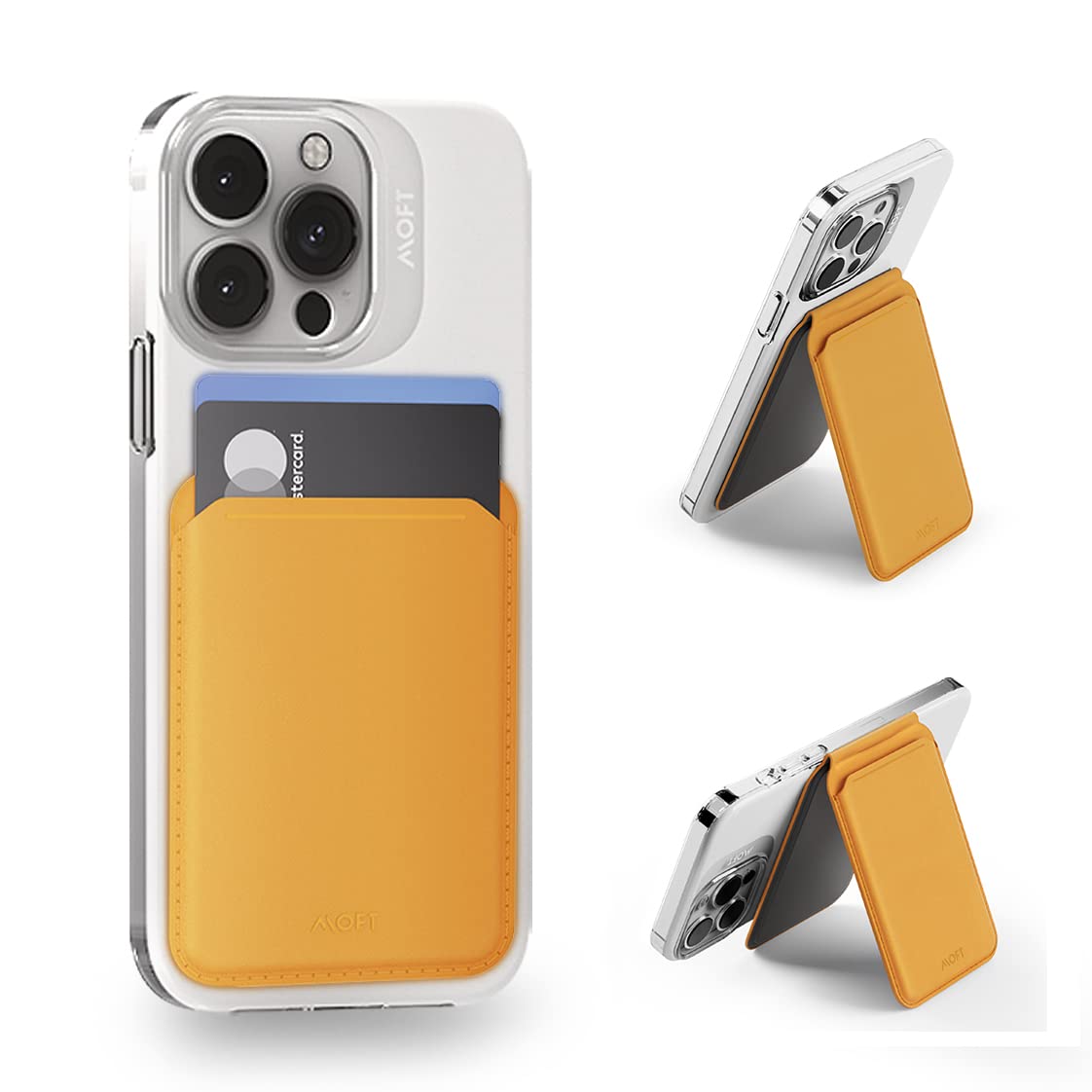 MOFT MagSafe Wallet Magnetic Card Holder, Adjustable Wallet Stand with Open ID Window, Vegan Leather Phone Stand for iPhone 16/15/14/13/12 Series, 2 Card Holder, Yellow