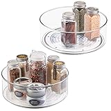 mDesign Plastic Lazy Susan Spinning Food Storage Turntable for Cabinet, Pantry, Refrigerator, Countertop - Spinning Organizer for Spices, Condiments, Baking Supplies - 9" Round, 2 Pack - Clear