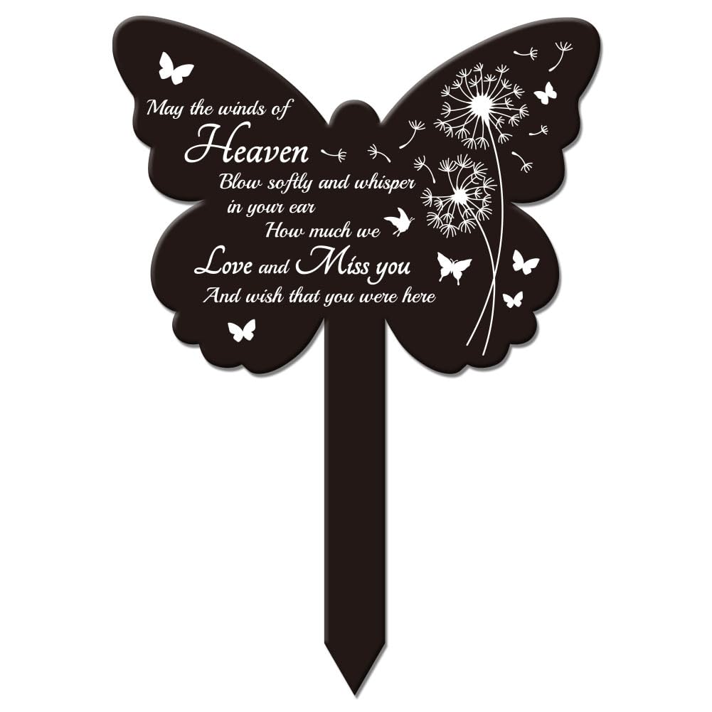GLOBLELAND Butterfly Shaped Dandelion Garden Stake Memorial Remembrance Plaque Stake for Cemetery Acrylic Grave Stake Waterproof Sympathy Garden Stake for Yard Grave Cemetery — image 1