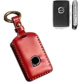 SANRILY Handmade Leather Key Fob Cover for Volvo XC90 XC60 S60 2017 2018 2019 2020 XC40 Keyless Smart Key Case with Keychain Red