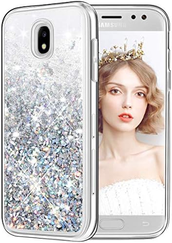 wlooo Phone Case for Samsung Galaxy J5 2017 DUOS, J5 2017 case, Glitter Liquid Crystal Quicksand Slim Clear Transparent Girls Soft TPU Bumper Silicone Protective Cover (Silver)
