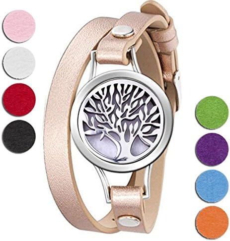 25Mm Aromatherapy Oil Diffuser Locket Bracelet Leather Band With 8 Color Pads-Black（Sytle2）