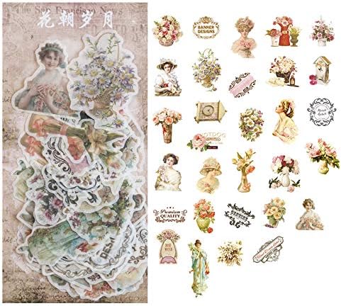 VANGOAL 60PCS Ephemera Pack, Elegant Note Stickers Easy Self-Adhesive Flowers Roses Garden Wildflowers Butterflies for Scrapbook, Notebook, Journal, Card Making, Letters (Flower Time)