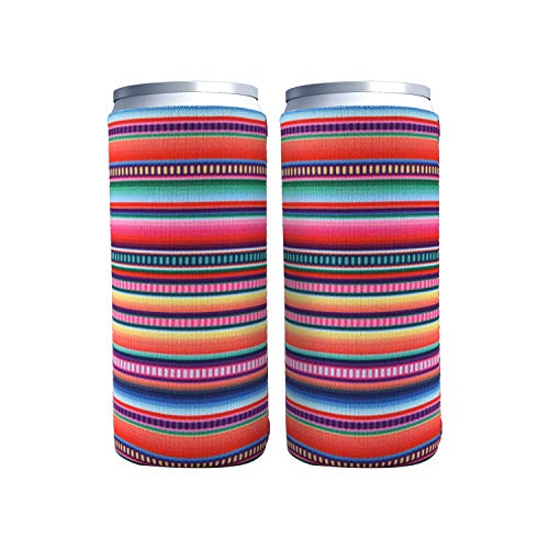 DIFENLUN 2 Pack Neoprene Slim Can Coolers, Collapsible Can Sleeves Beer Can Coolies Covers for 12oz Slim Drink Beer Cans(Stripes)