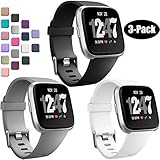 Wepro Bands Compatible with Fitbit Versa/Fitbit Versa 2/Fitbit Versa Lite SE SmartWatch for Women Men, Sports Replacement Wristband Strap for Fitbit Versa Watch, Small, 3 Pack, Black, Gray, White