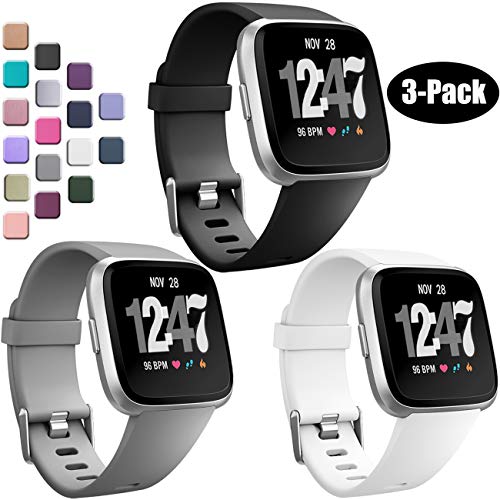 Wepro Bands Compatible with Fitbit Versa/Fitbit Versa 2/Fitbit Versa Lite SE SmartWatch for Women Men, Sports Replacement Wristband Strap for Fitbit Versa Watch, Small, 3 Pack, Black, Gray, White
