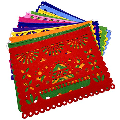 Johouse Mexican Felt Banner, 12PCS Day of The Dead Decorations Mexican Fiesta Garland