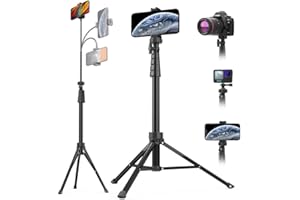 Aureday 88’’ Flexible Phone Tripod with 14.95’’ Gooseneck, Remote and Phone Holder, Overhead Cell Phone Stand＆Selfie Stick for Video Recording, Compatible with iPhone Android Phone, Camera