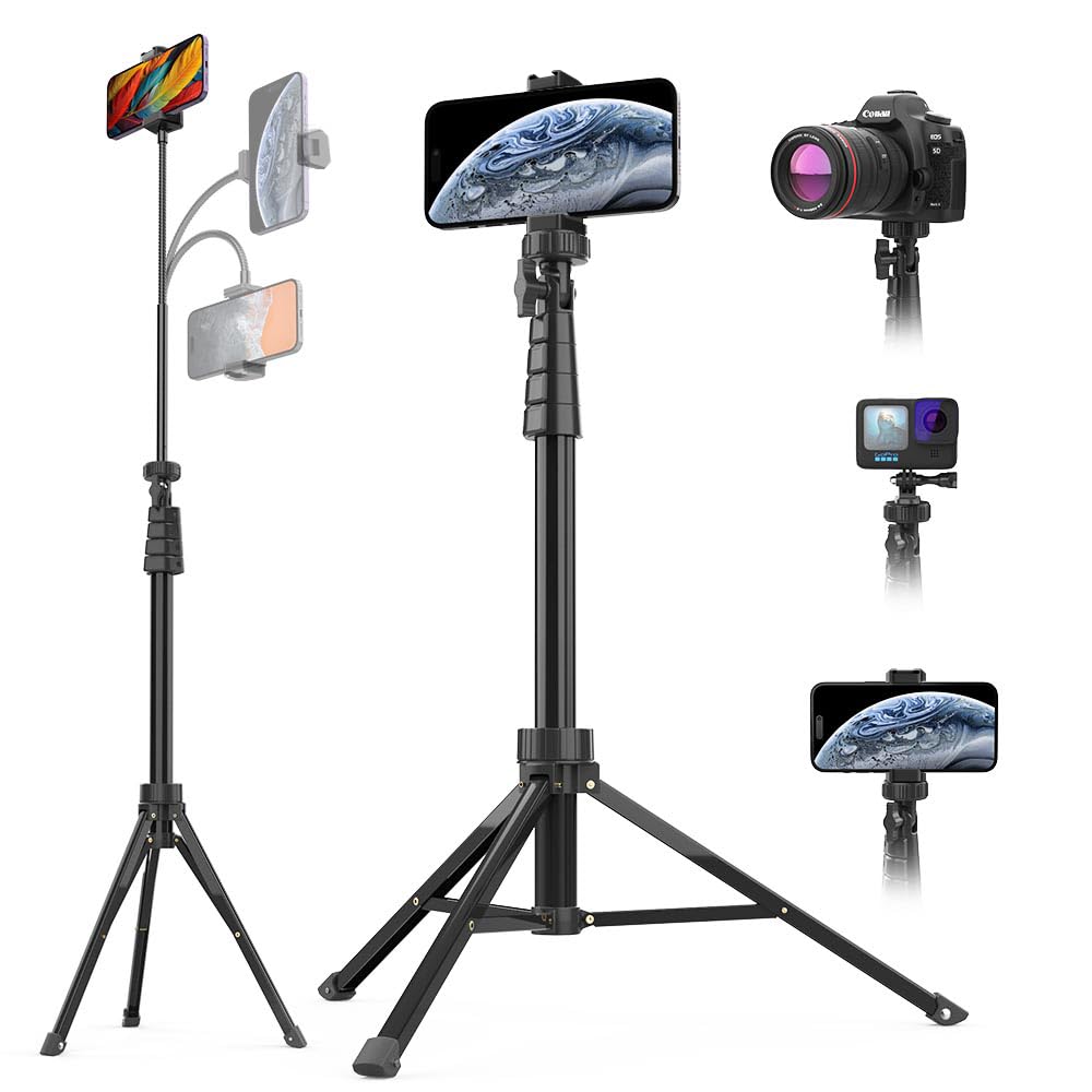 Photo 1 of Aureday 88’’ Flexible Phone Tripod with 14.95’’ Gooseneck, Remote and Phone Holder, Overhead Cell Phone Stand?Selfie Stick for Video Recording, Compatible with iPhone Android Phone, Camera