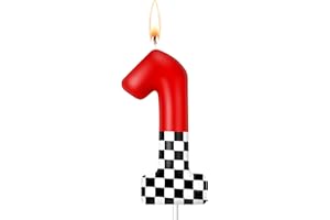 MTLEE Racing Car Birthday Number Candle Race Car Theme Cake Topper Truck Themed Birthday Supplies Decorations Red Black White Checkered Candles (Red and Checkered,Number 1)