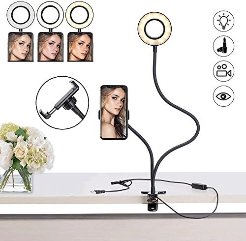 Selfie Ring Light, Keliiyo Phone Ring Light with Phone Holder Stand [3-Light Mode] [10-Level Brightness] with Flexible Long Arms for Phone (Black)