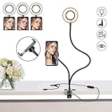 Selfie Ring Light, Keliiyo Phone Ring Light Phone Holder Stand [3-Light Mode] [10-Level Brightness] Flexible Long Arms Phone (Black)
