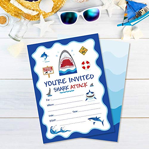 image for TONIFUL 25 Pcs Shark Party Invitation,Fill in Shark Party or Birthday 