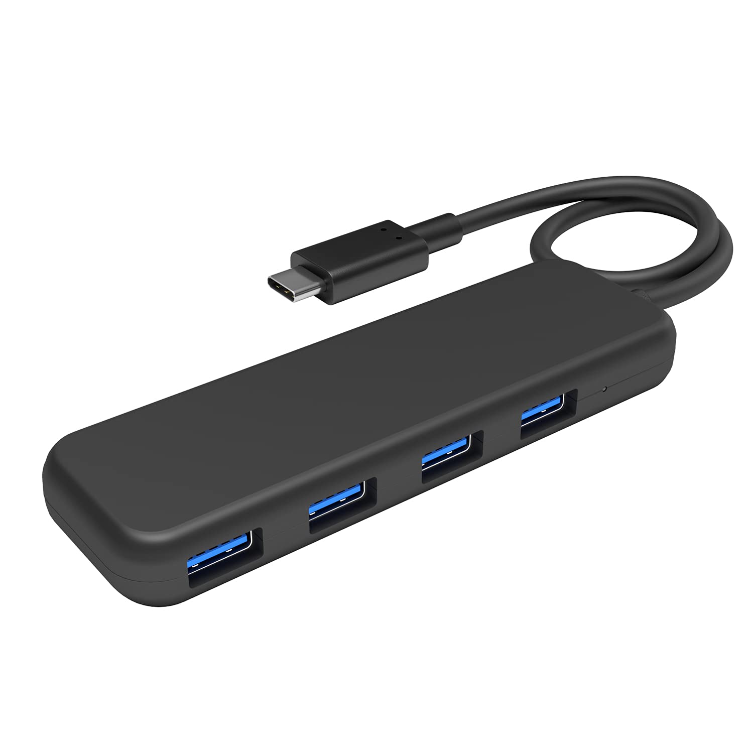 KabelDirekt – USB hub & adapter, USB-C connector, 4 ports (slim design, adds ports to PCs/notebooks/tablets/smartphones, MacBook-compatible, SuperSpeed for 5Gbps, black)