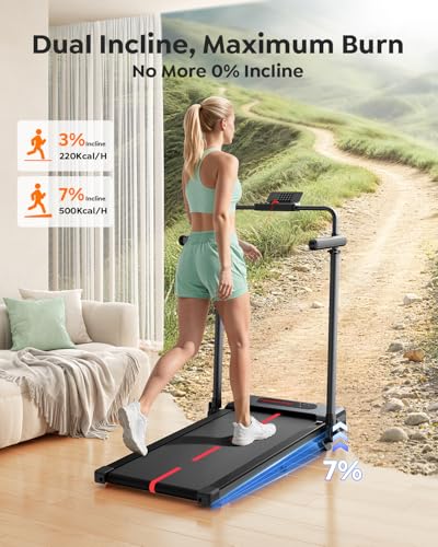 HomeTro Folding Treadmill with 7% Incline, 2-in-1 Walking Pad and Under Desk Treadmill for Home Office, Adjustable Handrail & Detachable Desk Board, Quiet 3.0 HP Motor, App & Remote Control