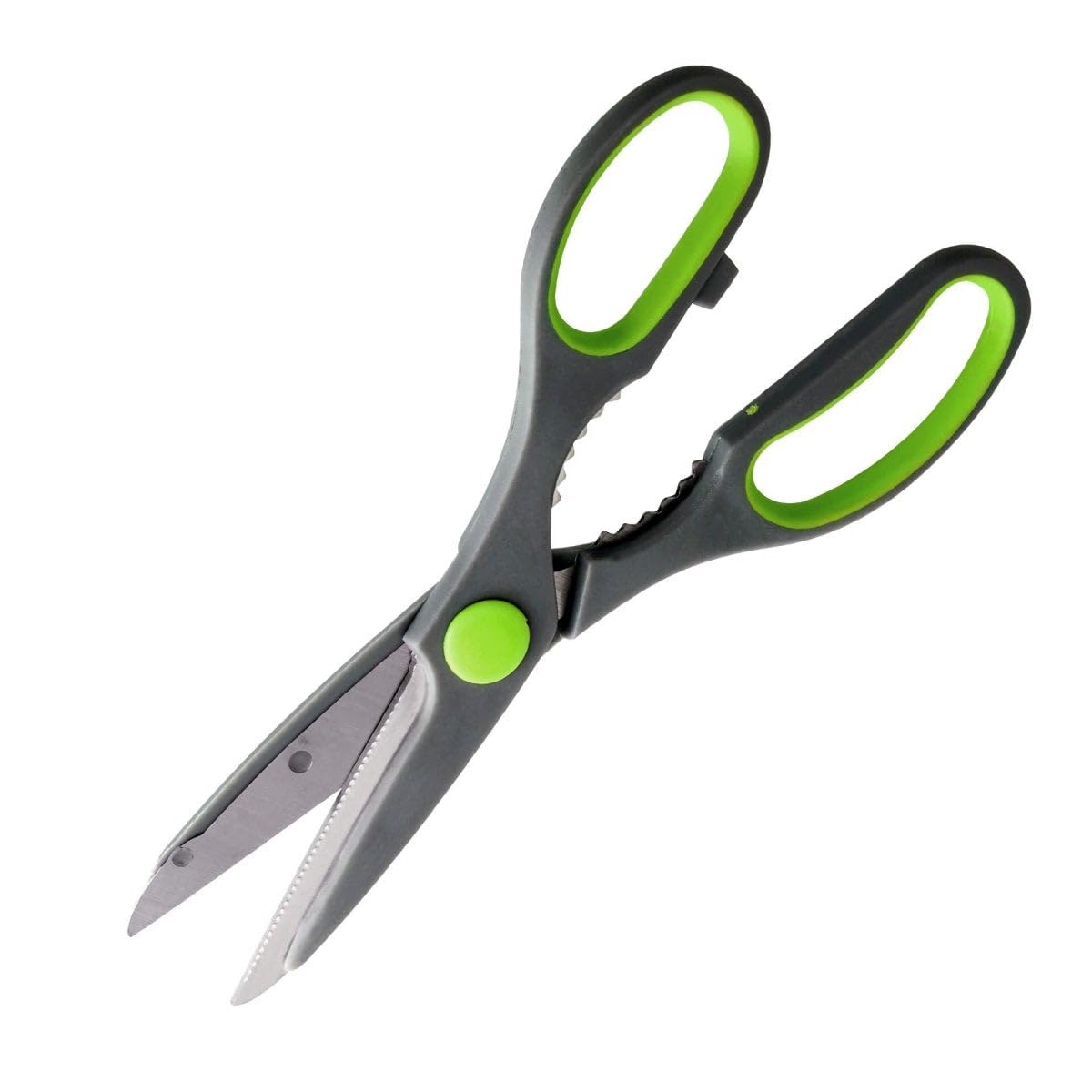 Nirosta Super Scissors 21cm, Praktika, with Jar/Screw Cap Opener, Stainless Steel, 31.5x7.5x1.5cm, Grey & Green