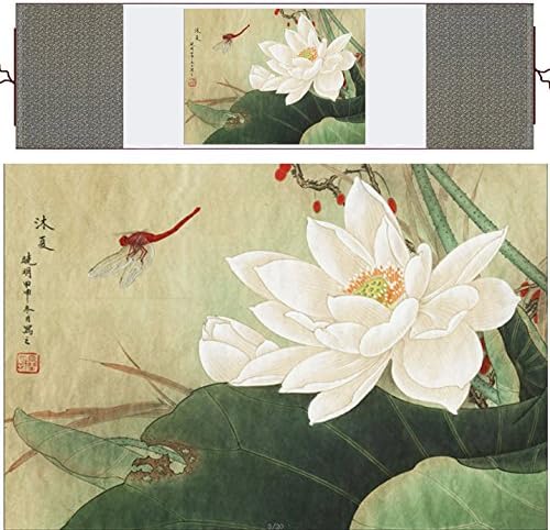 MODEBESO(TM) Silk Chinese Painting Flower & Dragonfly Home Decorate Calligraphy Scroll Hanging Art Gift (H40" X W12") 40115