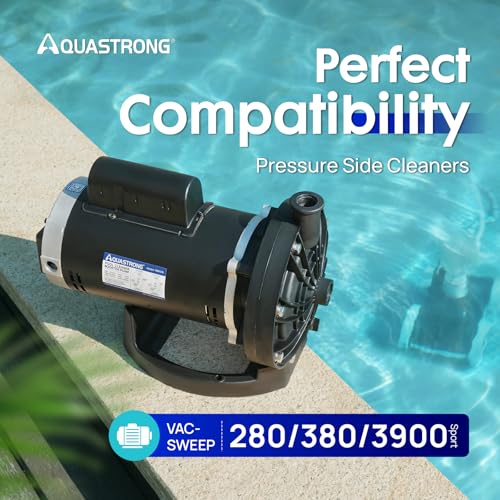 Aquastrong PB4-60 Pool Booster Pump, Pure Copper Motor, 3/4 HP, Dual Voltage 115V/230V, Low Noise, Wide Compatibility, Easy Installation for Pressure-Side Pool Cleaners Vac-Sweep 280, 380, 3900-Black