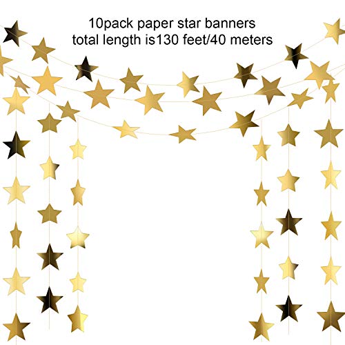 Patelai 130 Feet Golden Glitter Star Paper Garland Hanging Decoration for Wedding Birthday Christmas - //coolthings.us