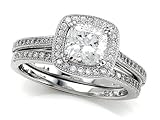 Zoe R Sterling Silver Micro Pave Hand Set Cubic Zirconia Halo 6mm Cushion Cut Center Wedding Set