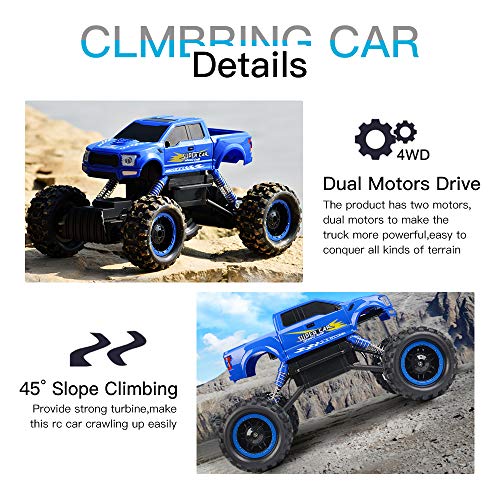 RC Car with Dual Motors 4WD 2.4Ghz 1:12 Crawlers Off Road Vehicle Toy Remote Control Car Blue Color - Thumbnail 3