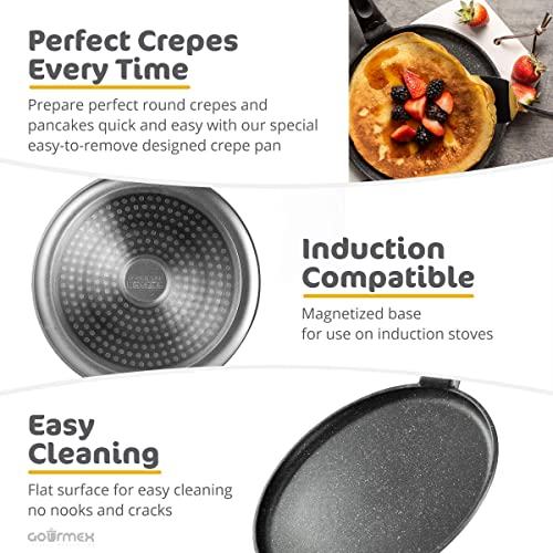 GOURMEX 10" Induction Cast Aluminum Crepe Pan PFOA Free Nonstick Pan