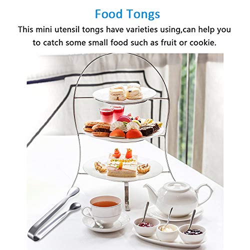 Huture 6 PCS Stainless Steel Mini Sugar Flatware Pastry Ice Tongs Pom Cube Pliers Candy Appetizers Serving Clip 11cm Dishwasher Safe Kitchen Tongs for Wedding Party BBQ Tea Coffee Bar Grill, Silver - Thumbnail 4