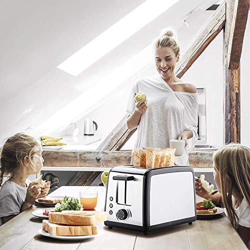 2 Slice Toaster, Compact Brushed Stainless Steel Toasters with Warmer Rack, Defrost Reheat Cancel Button with 7 Browning Settings and Removable Crumb Tray