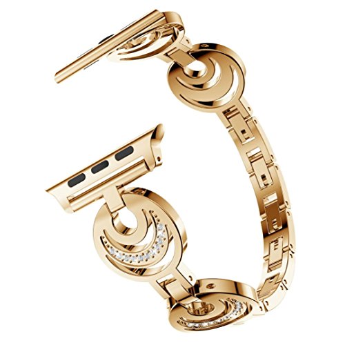 Fashion Women Sun Moon Crescent Crystal Bracelet Band Strap for Apple Watch 1/2/3 42mm (Gold) - Thumbnail 2