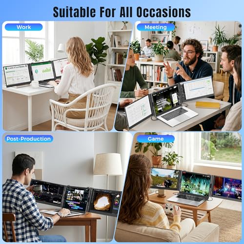 KEFEYA 14” Laptop Screen Extender, 100% sRGB FHD 1080P Portable Monitor for Laptop, Triple Screen Laptop Monitor Extender for 13–17.3" Laptops, Plug & Play for Windows/Mac/Android/Switch/PS5