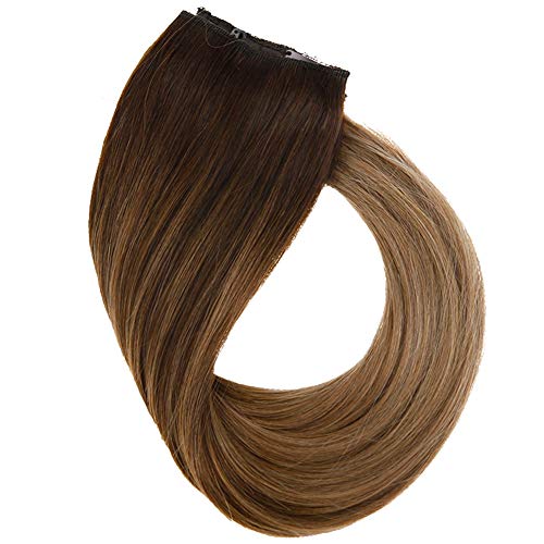 YoungSee 16inch Hair Extensions Halo Human Hair Dark Brown to Golden Brown with Dark Ash Blonde Halo Hair Extensions Human Hair Balayage Halo Hair Hidden Crown Fish Wire Hair Extensions 80grams