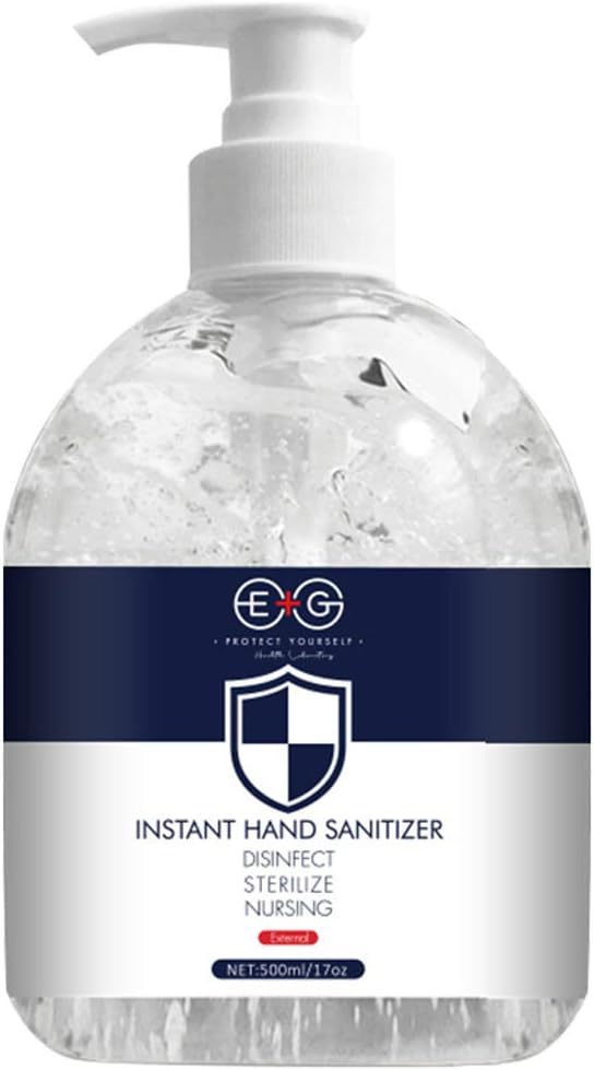 EG Refreshing Hand Sanitizer Gel, Washless Hand Soap Gel, 500ML Super-Large Capacity Household Cleaning Gentle Hydrating Hand Sanitizer Soothing Gel,Non-irritating,Pump Bottle (500 ML)