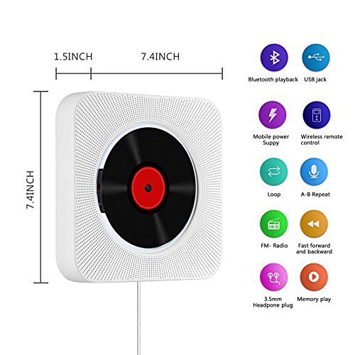 Wall-Mountable-CD-Player-WINSSES-HiFi-Speaker-with-Bluetooth-Remote-Control-USB-35mm-Headphone-Jack-AUX-inputoutput